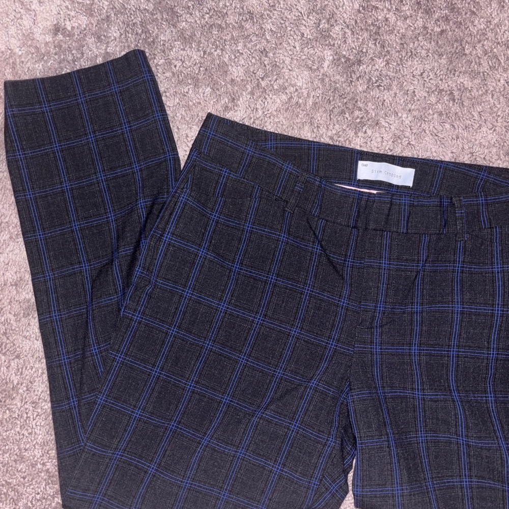 GAP Gray Slim Cropped Pants with Blue Windowpane